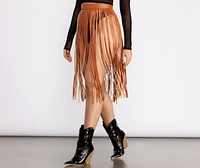 Rockin' Hun' Faux Leather Fringe Belted Skirt