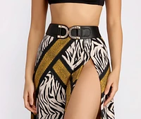 Lucky U Double Buckle Faux Leather Stretch Belt