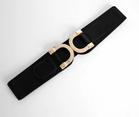 Lucky U Double Buckle Faux Leather Stretch Belt