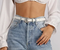 Rhinestone Oval Buckle Faux Leather Belt