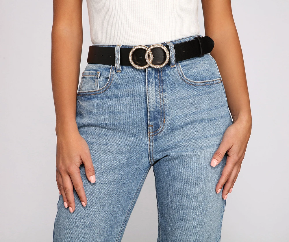 Rhinestone Double O-Ring Buckle Belt