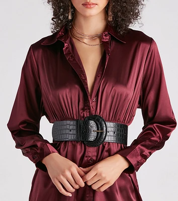 Sleek Croc-Embossed Faux Leather Belt