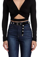 Black Star Studded Faux Leather Belt