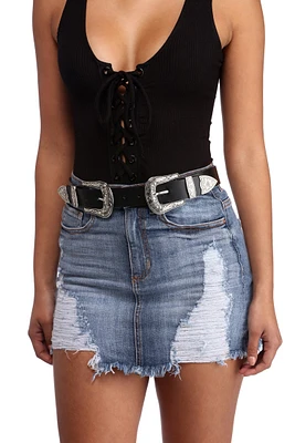 Etched Double Buckle Belt