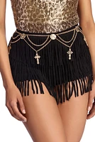 Layered Cross Charm Chain Belt