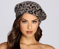 Leopard Print Fuzzy Beret