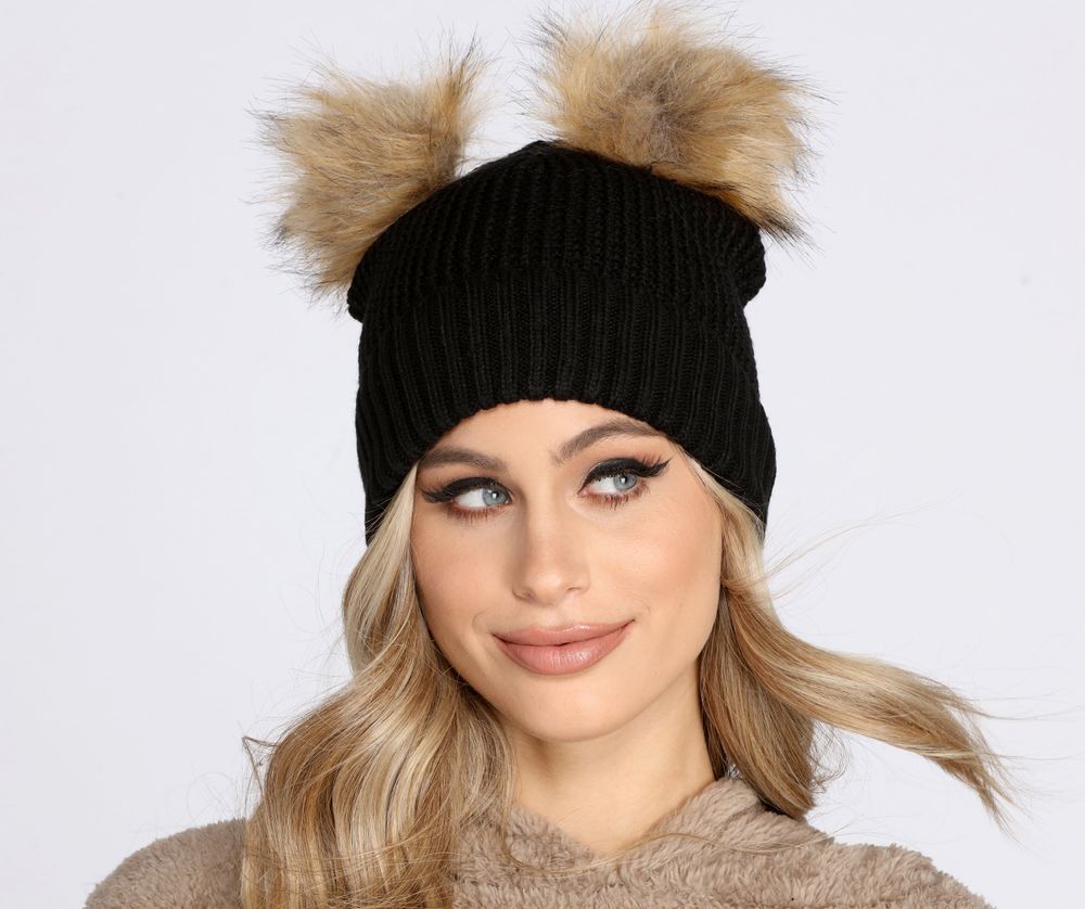 Windsor Double Pom Pom Knit Beanie