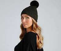 Shimmer Lurex Faux Fur Pom Beanie