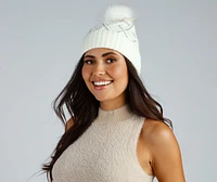 Glam Touch Rhinestone Pom Beanie