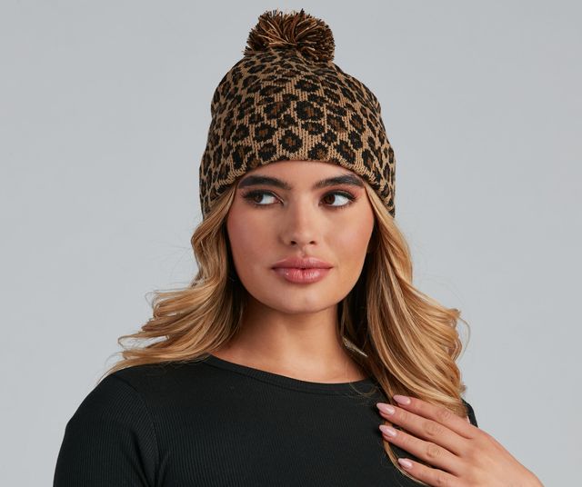 Windsor Pom Pom Leopard Print Beanie