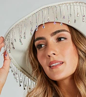 Glam Babe Iridescent Rhinestone Fringe Cowboy Hat