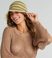 Summer Perfection Striped Crochet Straw Bucket Hat