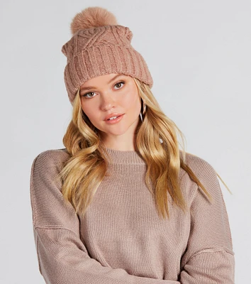 Adorably Mine Cable Knit Pom Beanie