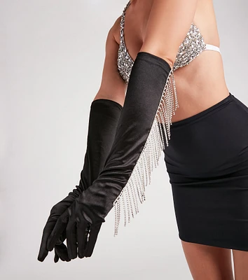Such A Showstopper Rhinestone Fringe Satin Gloves