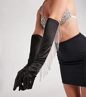 Such A Showstopper Rhinestone Fringe Satin Gloves