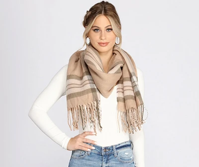 Classic Chic Plaid Fringe Scarf