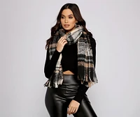 Cozy Plaid Frayed Blanket Scarf