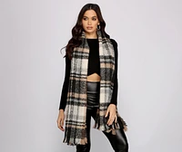 Cozy Plaid Frayed Blanket Scarf