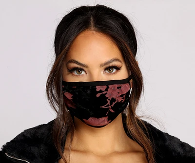 Velvet Floral Face Mask With Earloops