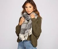Sweet In Stripes Knit Fringe Blanket Scarf