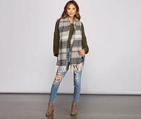 Sweet In Stripes Knit Fringe Blanket Scarf