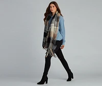 Apple Cider Plaid Noodle Fringe Scarf