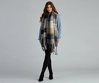Apple Cider Plaid Noodle Fringe Scarf