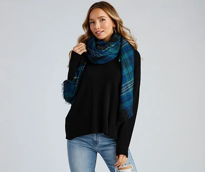 Wrapped In Plaid Frayed Scarf