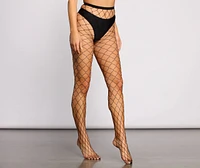 High Waist Large Gauge Rhinestone Fishnet Tights