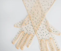 Rhinestone Mesh Gloves
