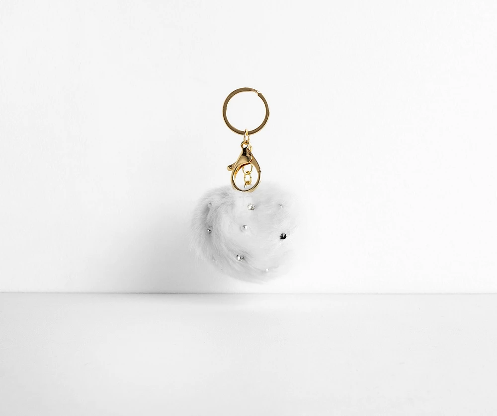 Rhinestone Pom Pom Key Chain