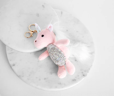 Plush Rhinestone Unicorn Keychain