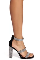 Triple Band Rhinestone Block Heel