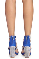 Triple Band Rhinestone Block Heel