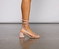Glam Diva Rhinestone Ankle Wrap Block Heels