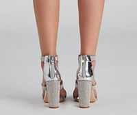 Sparkle Scene Rhinestone Chrome Block Heels