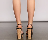 Trendy Babe Faux Leather Cork Block Heels
