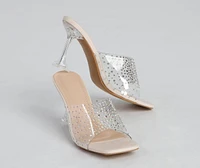 Clear Trends Rhinestone Lucite Heel Mules