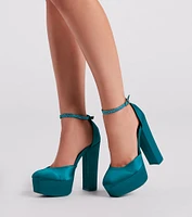 Season To Party Satin Platform Pumps