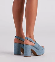 My Jeans Denim Sling Back Platform Heels
