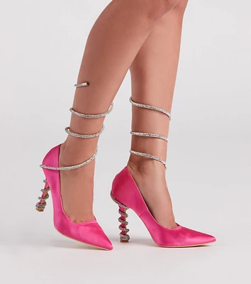 Wrapped Glamour Rhinestone Satin Pumps