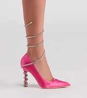 Wrapped Glamour Rhinestone Satin Pumps
