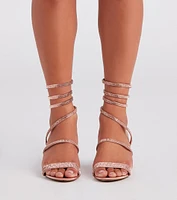Cue The Glamour Satin Rhinestone Sprial Heels