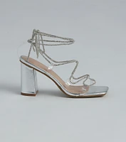 Luxe Rhinestone Lace-Up Metallic Heels