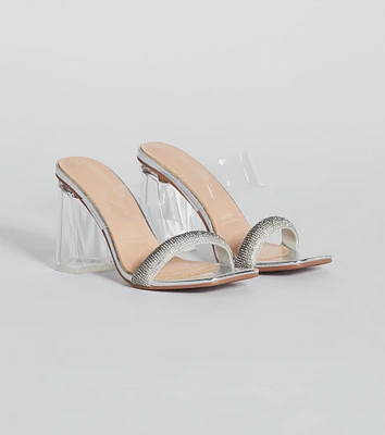 Ombre Effect Rhinestone Lucite Block Heel Mules