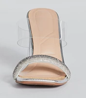 Ombre Effect Rhinestone Lucite Block Heel Mules