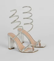 High Sparkle Rhinestone Spiral Block Heels