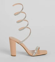 High Sparkle Rhinestone Spiral Block Heels