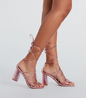 Fashionable Caged Lace-Up Metallic Heels