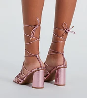 Fashionable Caged Lace-Up Metallic Heels